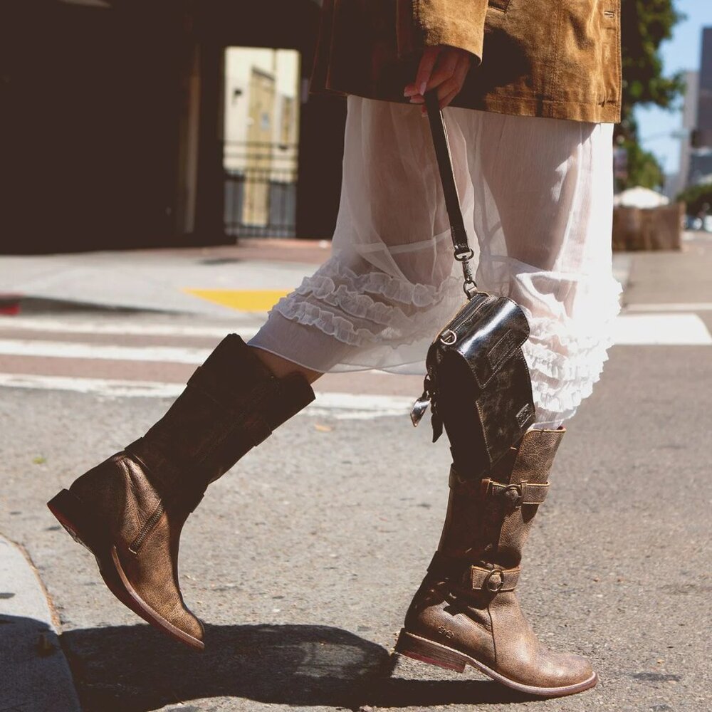 BED|STU‎ Women's Brown Turn Leather Buckles Classic Mid-Calf Moto Boot Size 7